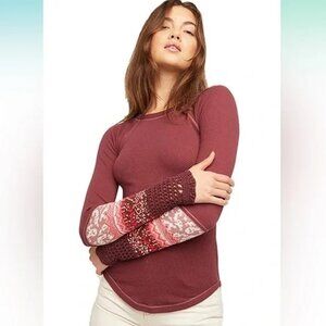 EUC Free People In The Mix Crochet Sleeve Top, Small, Rio Vino (Burgundy)